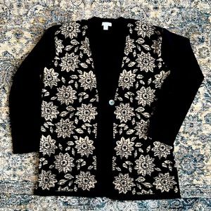 J.Jill Black Floral Cardigan, sz XS